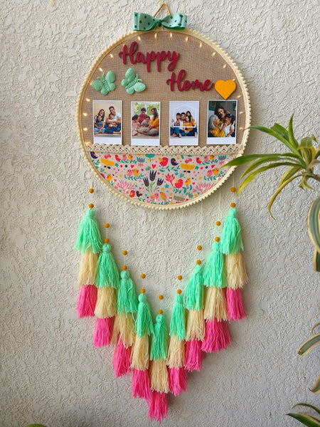 'Happy Home' Photo Frame Hoop with Tassles & Lights