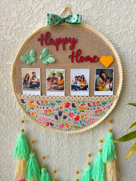 'Happy Home' Photo Frame Hoop with Tassles & Lights