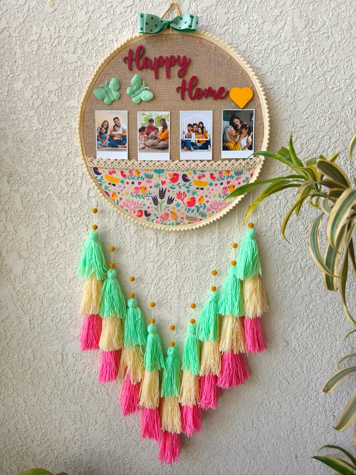 'Happy Home' Photo Frame Hoop with Tassles & Lights