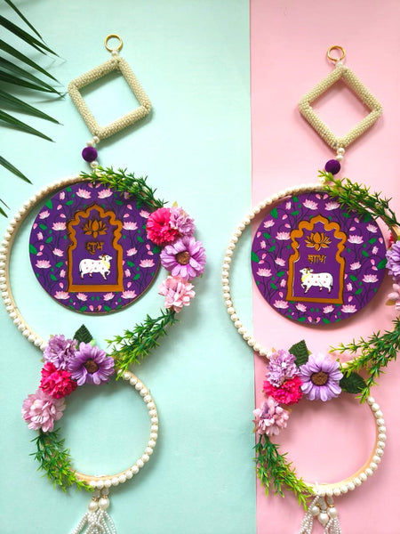 Pichwai Cow Subh Labh Pair Wall Hanging