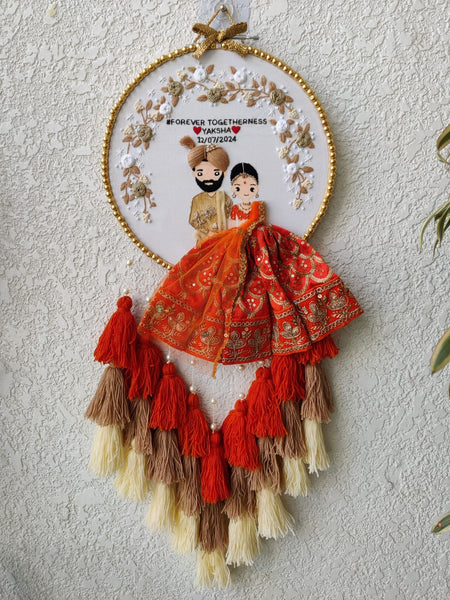 Customizable Couple Embroidered Hoop with Tassels