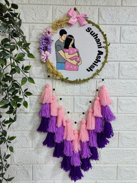 Expecting Couple Embroidered Hoop with Tassels