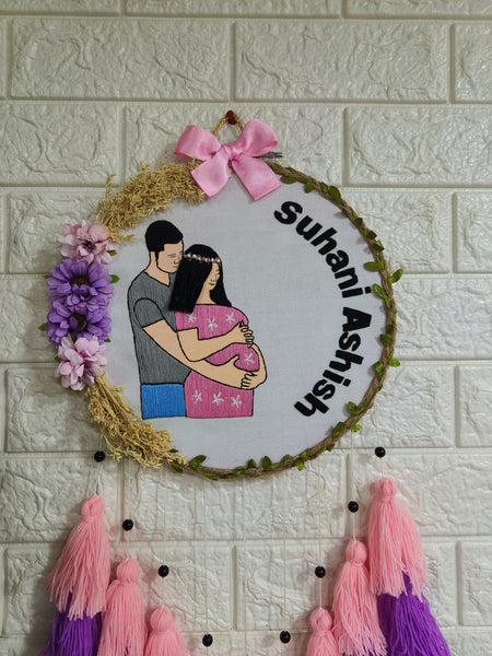 Expecting Couple Embroidered Hoop with Tassels