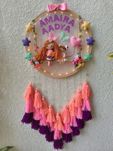 Customizable Name Felt Wall Hanging with Tassles & Lights