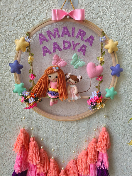 Customizable Name Felt Wall Hanging with Tassles & Lights