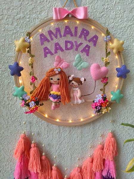 Customizable Name Felt Wall Hanging with Tassles & Lights