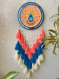 Hamsa Hand Lippan Art Wall Hanging with Tassles