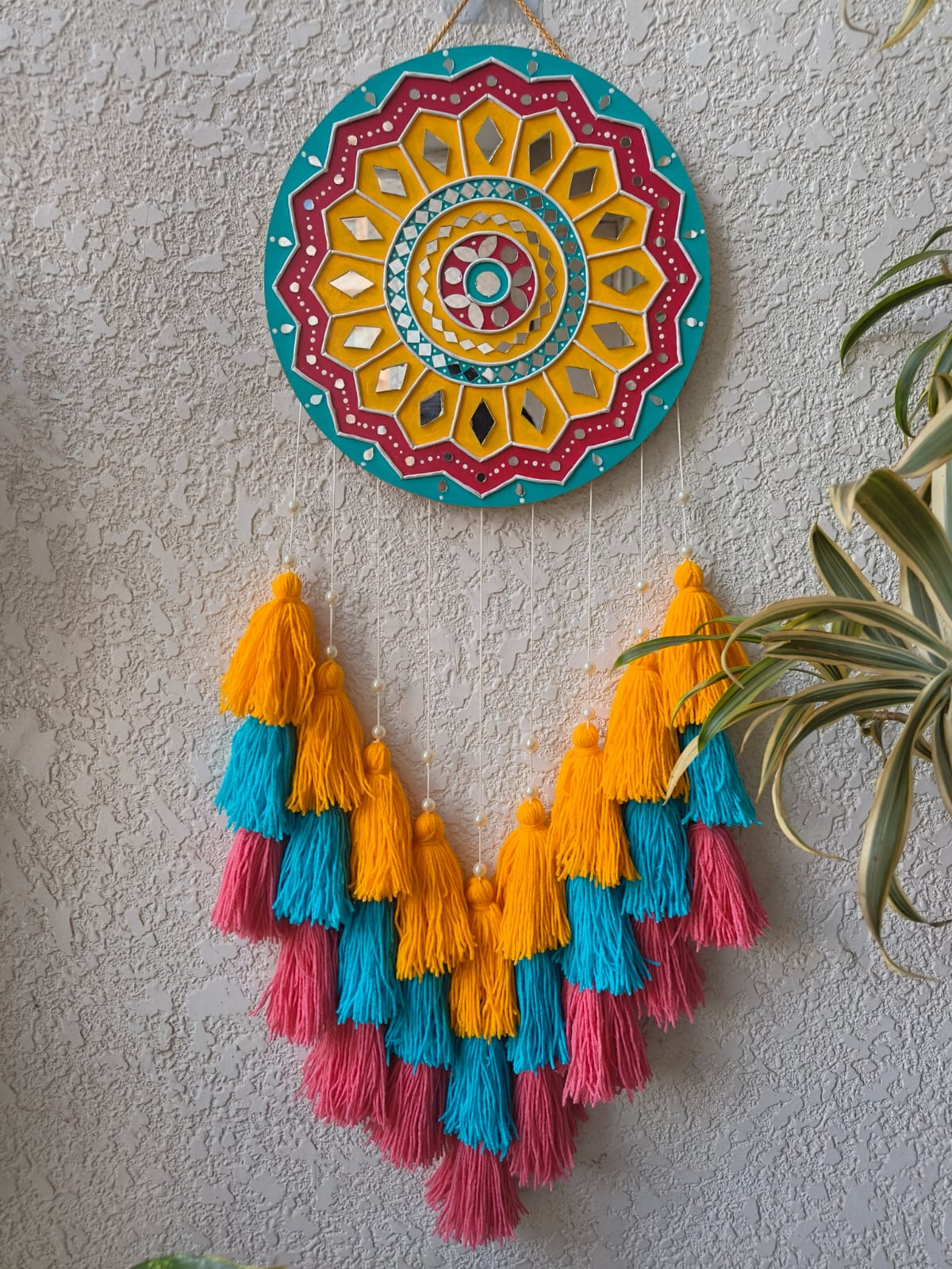 Colorful Lippan Art Wall Hanging with Tassles