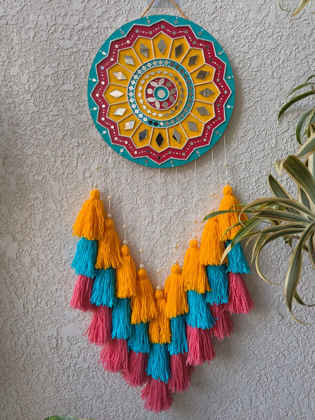 Colorful Lippan Art Wall Hanging with Tassles