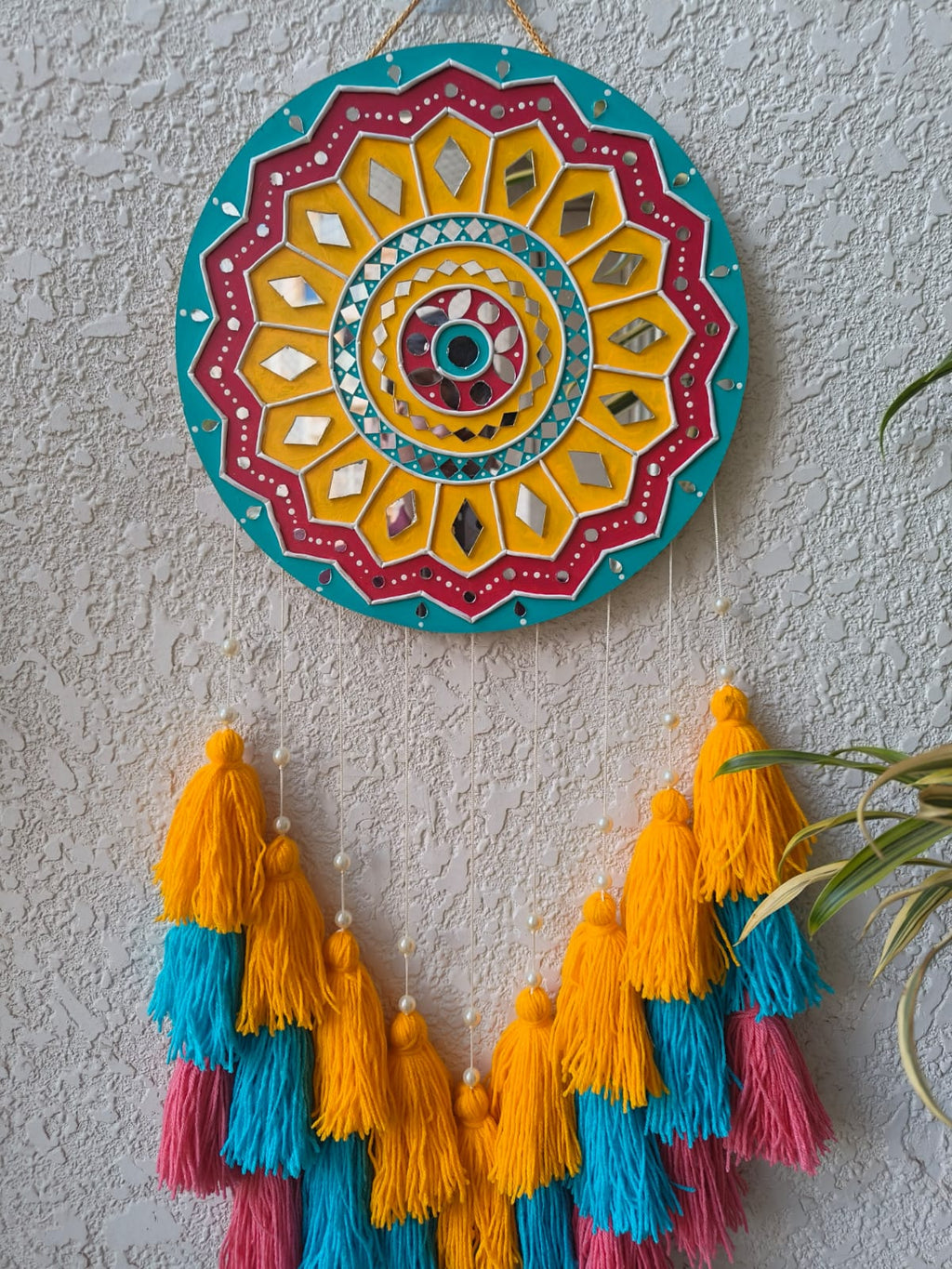 Colorful Lippan Art Wall Hanging with Tassles