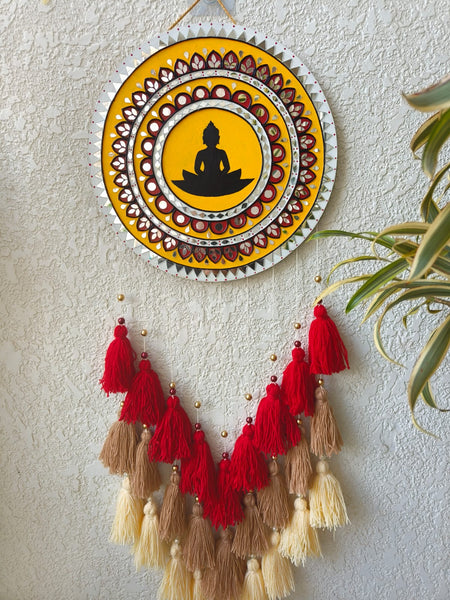 Buddha Lippan Art Wall Hanging with Tassles