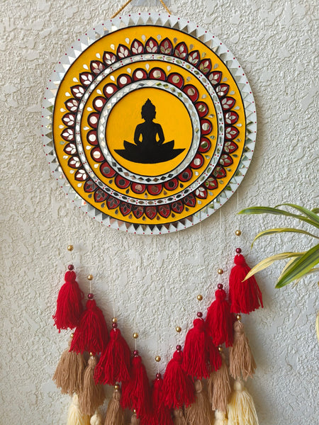 Buddha Lippan Art Wall Hanging with Tassles