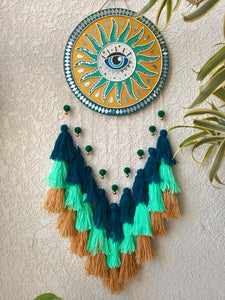 Mystic Sun Evil Eye Lippan Art Wall Hanging with Tassles