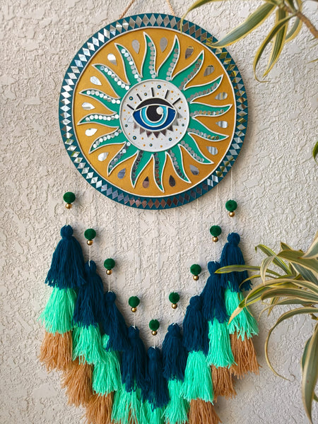 Mystic Sun Evil Eye Lippan Art Wall Hanging with Tassles