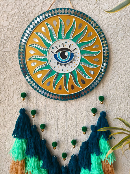 Mystic Sun Evil Eye Lippan Art Wall Hanging with Tassles