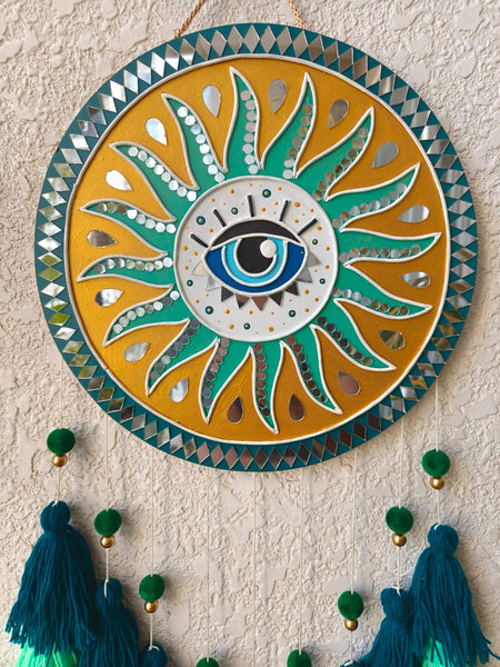 Mystic Sun Evil Eye Lippan Art Wall Hanging with Tassles