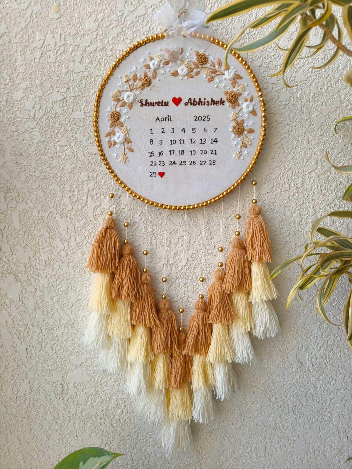 Customizable Calendar Embroidered Hoop with Tassels