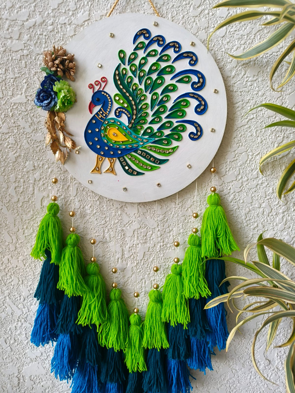 Peacock Lippan Art Wall Hanging with Tassles