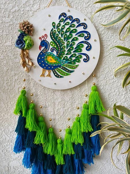 Peacock Lippan Art Wall Hanging with Tassles