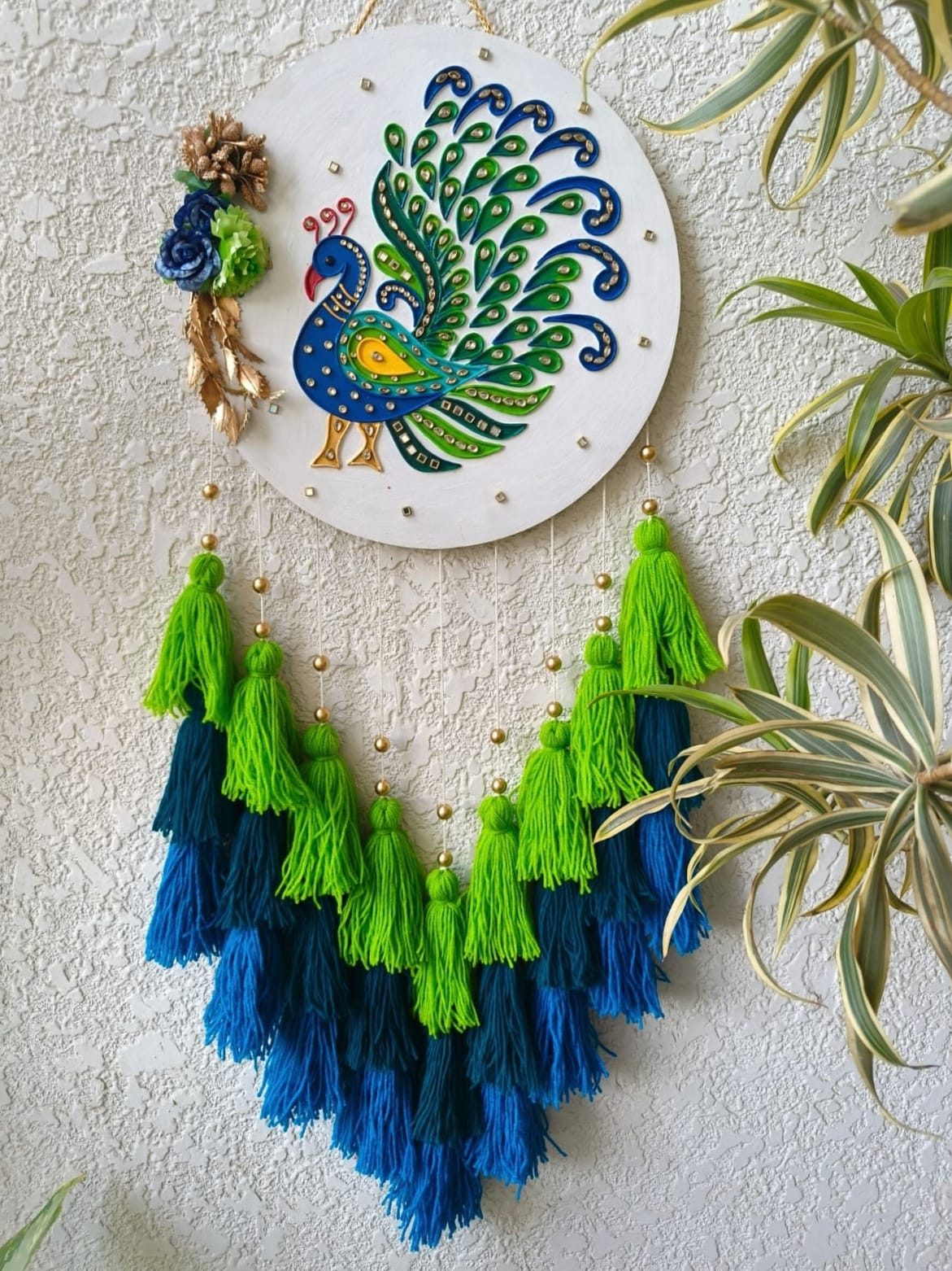 Peacock Lippan Art Wall Hanging with Tassles