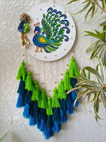 Peacock Lippan Art Wall Hanging with Tassles