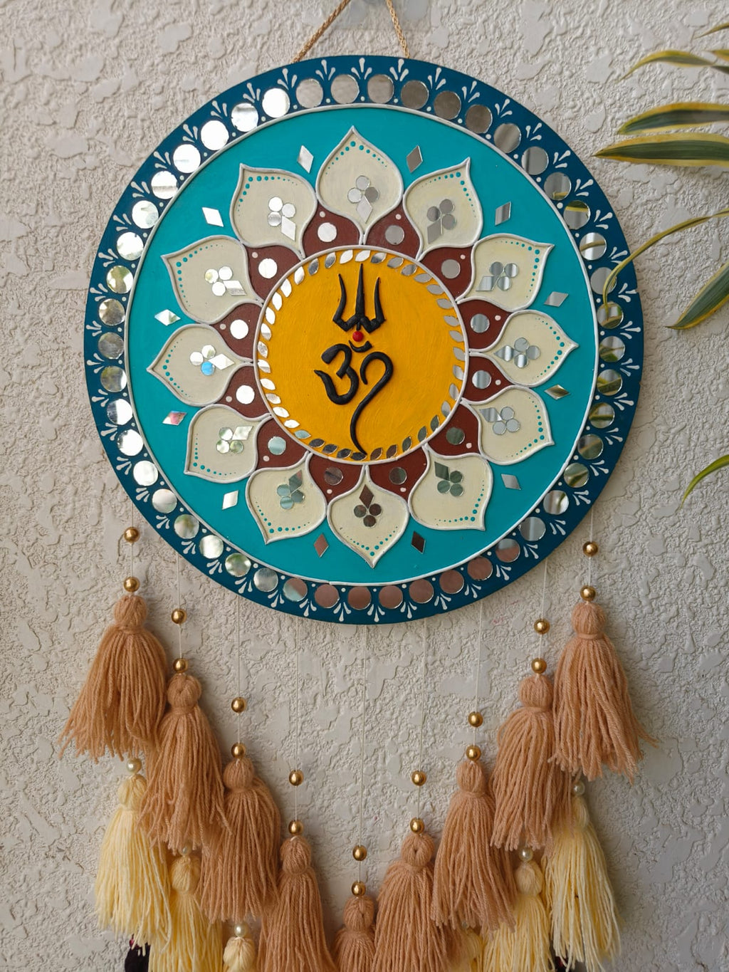 Trishul Om Lippan Art Wall Hanging with Tassels