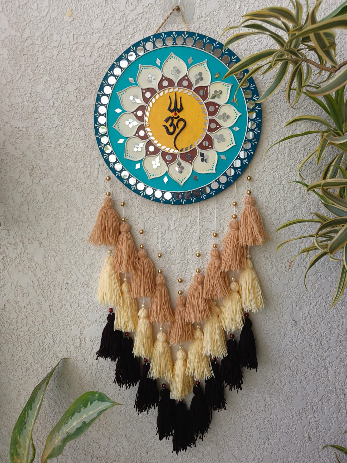 Trishul Om Lippan Art Wall Hanging with Tassels