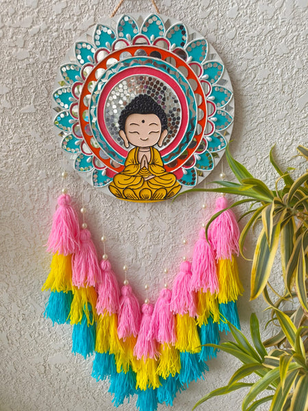 Colorful Buddha Lippan Art Wall Hanging with Tassels