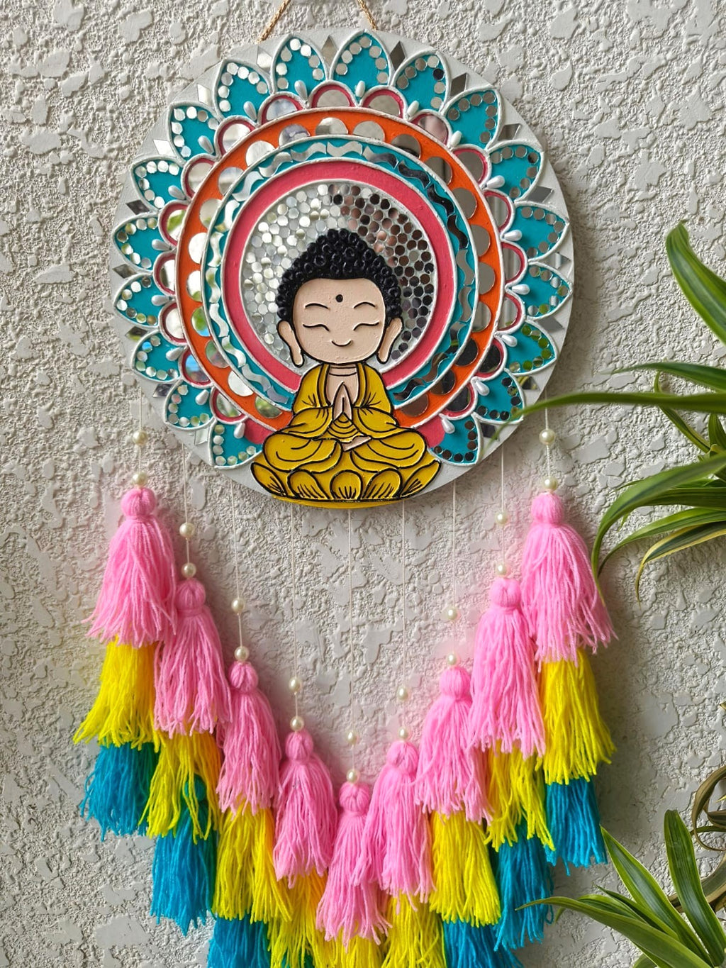 Colorful Buddha Lippan Art Wall Hanging with Tassels
