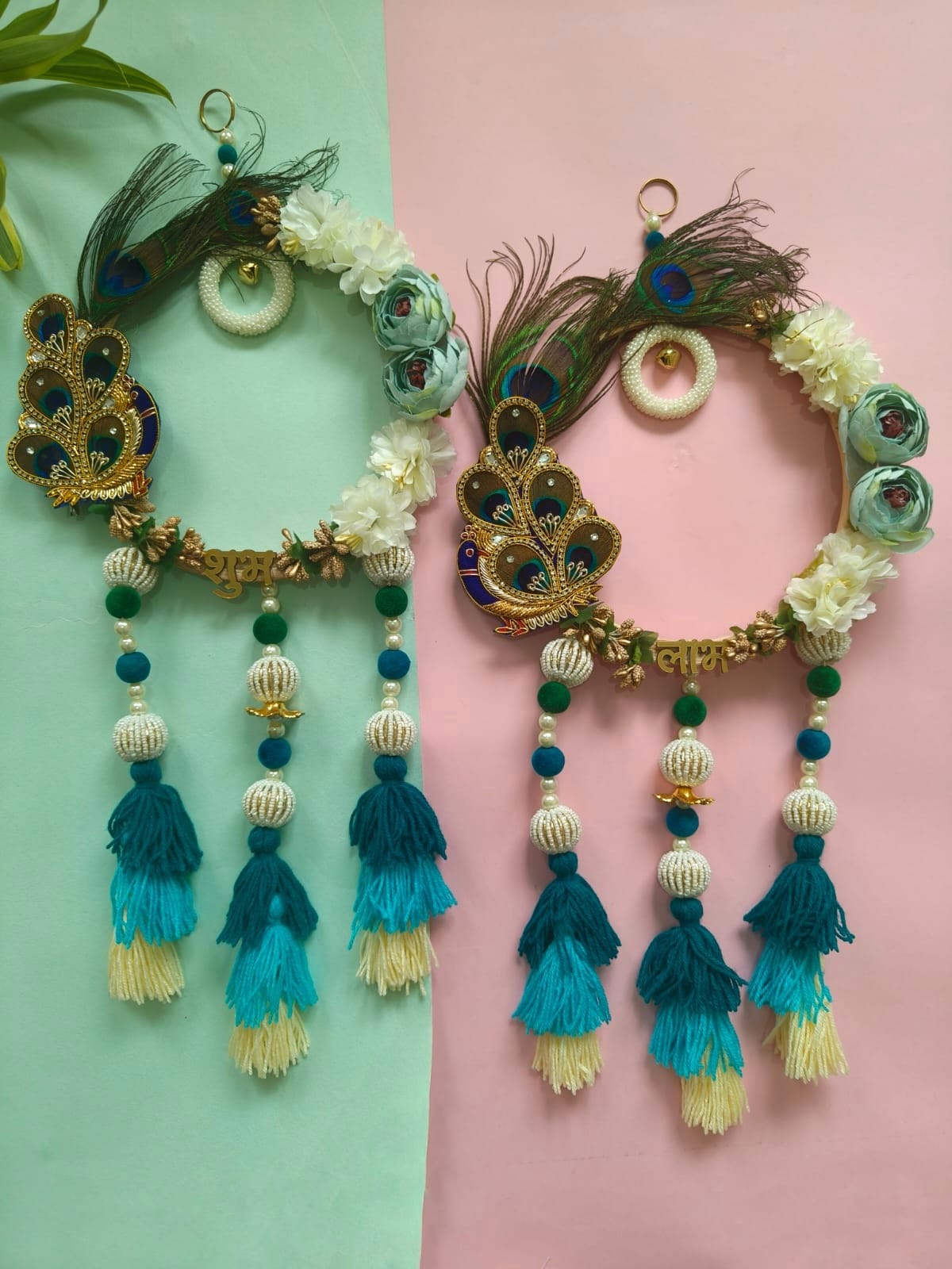Shubh Labh Peacock Hoop Wall Hangings