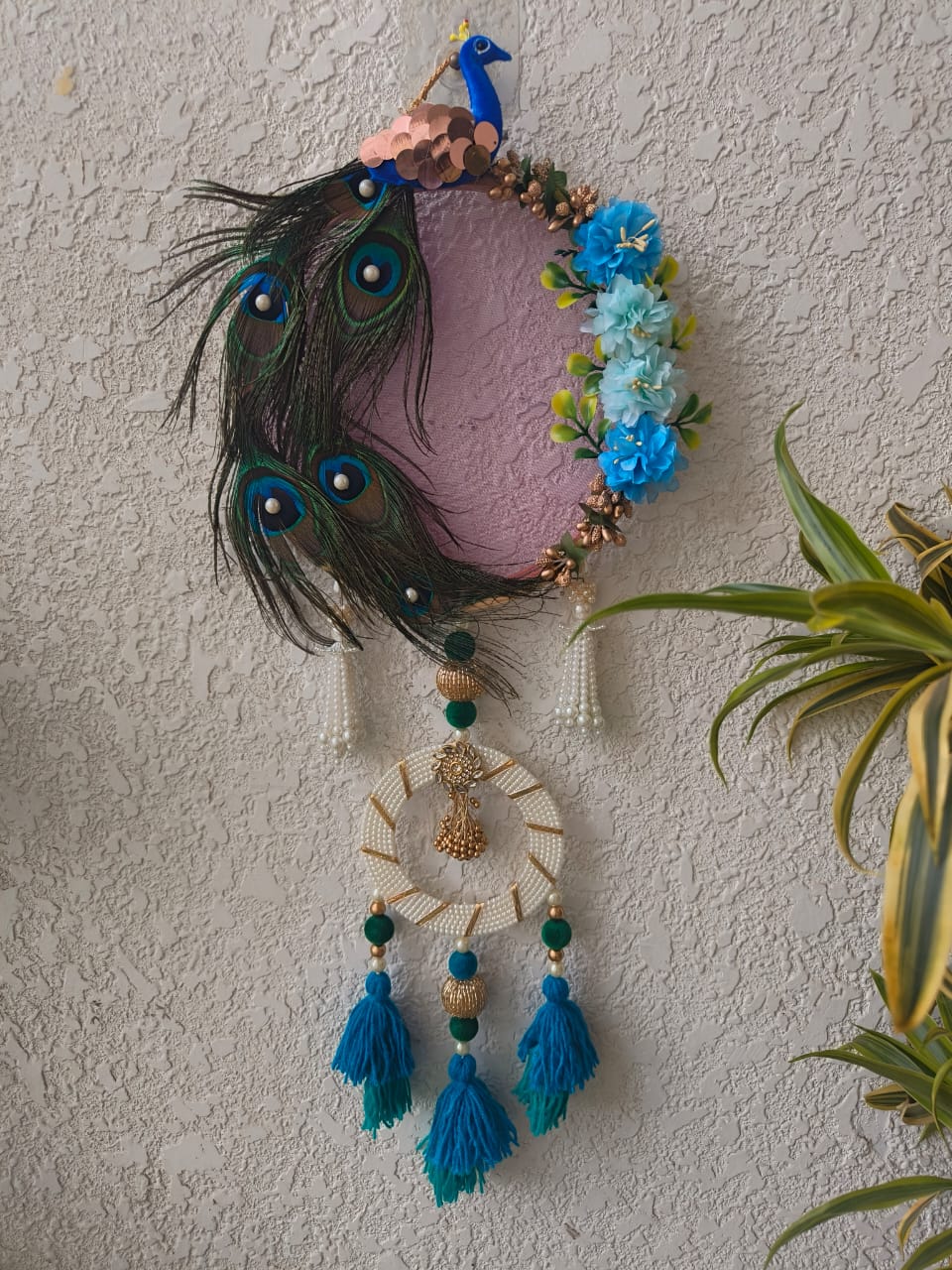 Peacock Wall Decor with Beads and Tassels