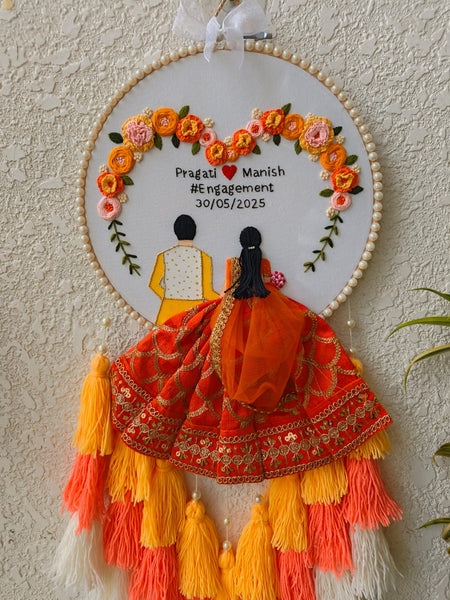 Customizable Couple Embroidered Hoop with Tassels