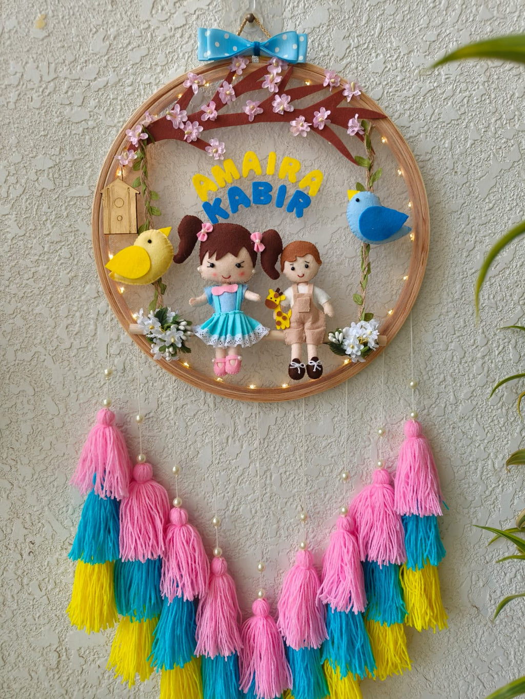 Customizable Name Felt Wall Hanging with Tassles & Lights