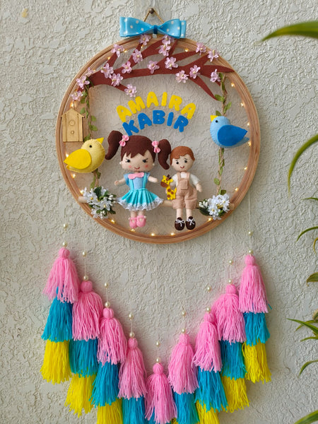 Customizable Name Felt Wall Hanging with Tassles & Lights