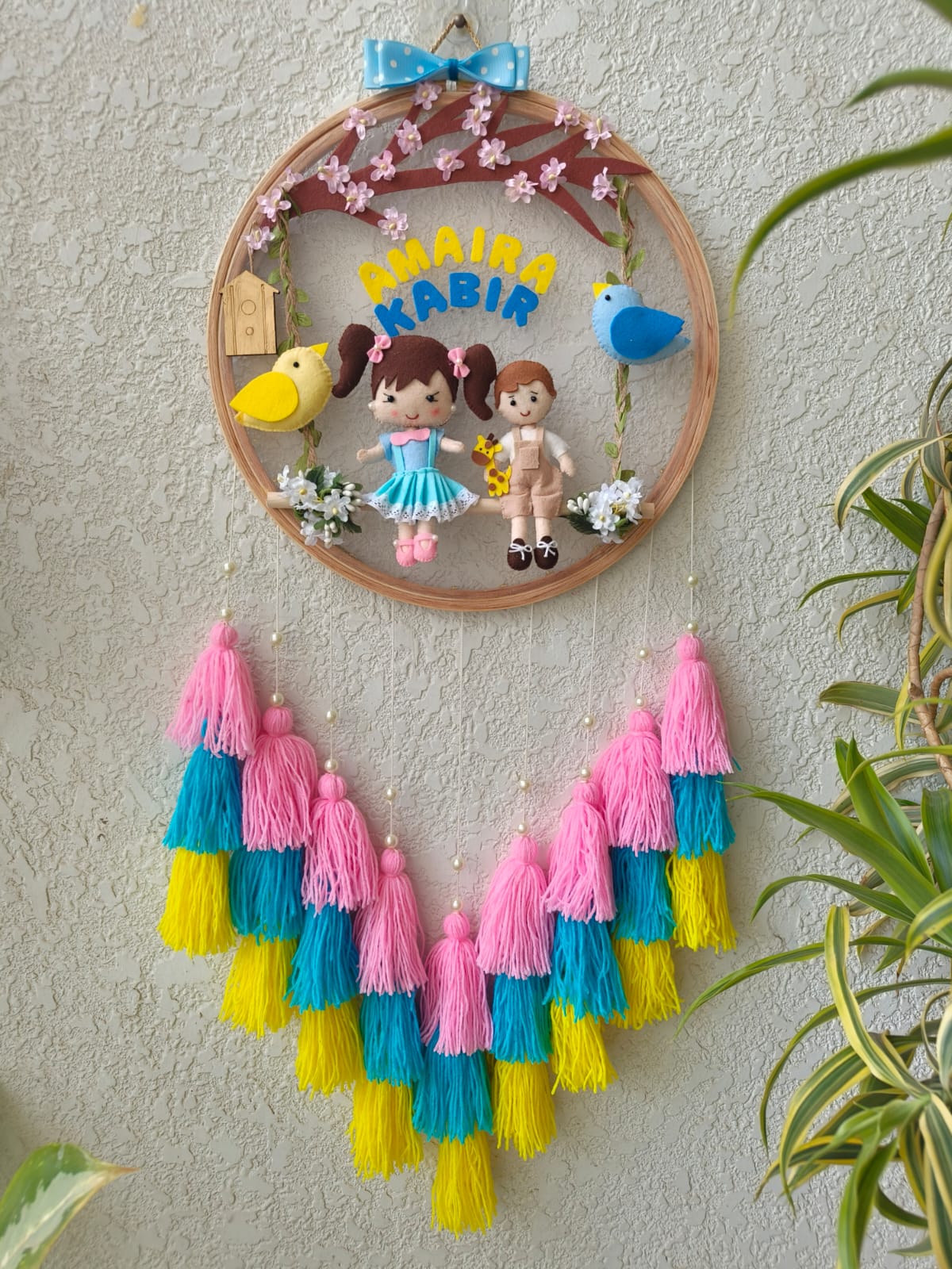 Customizable Name Felt Wall Hanging with Tassles & Lights