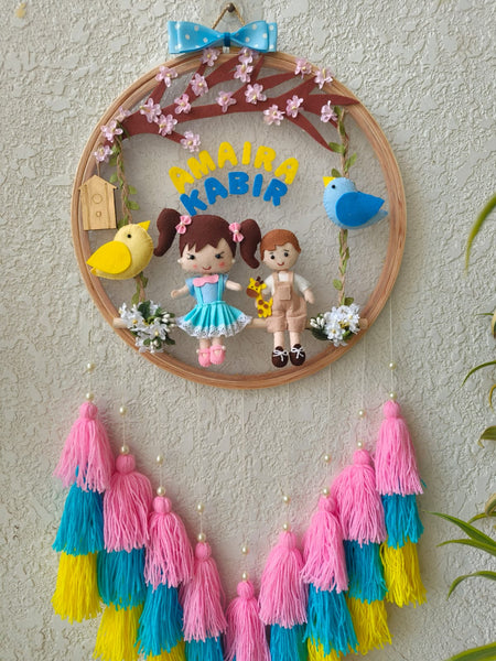 Customizable Name Felt Wall Hanging with Tassles & Lights