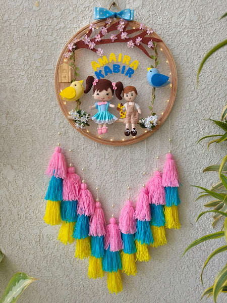 Customizable Name Felt Wall Hanging with Tassles & Lights