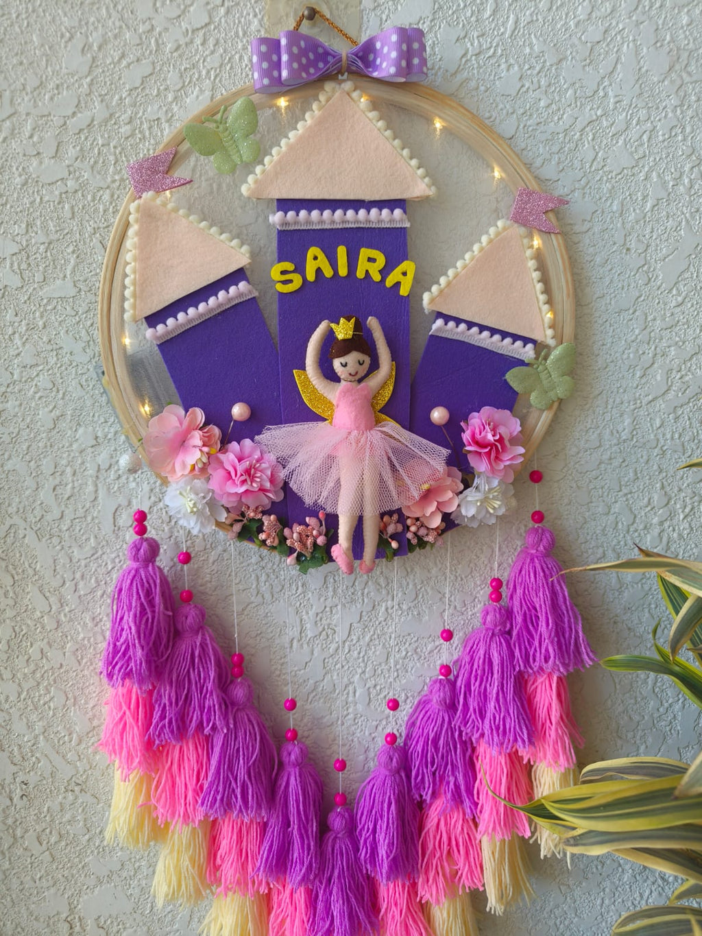 Customizable Name Felt Wall Hanging with Tassles & Lights