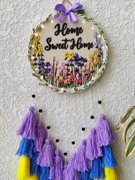 'Home Sweet Home' Embroidered Hanging Dreamcatcher with Lights