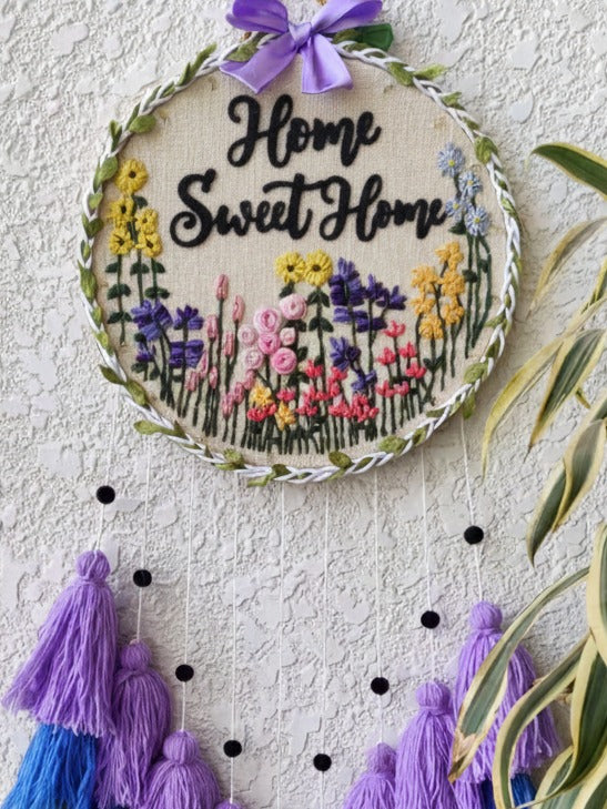 'Home Sweet Home' Embroidered Hanging Dreamcatcher with Lights
