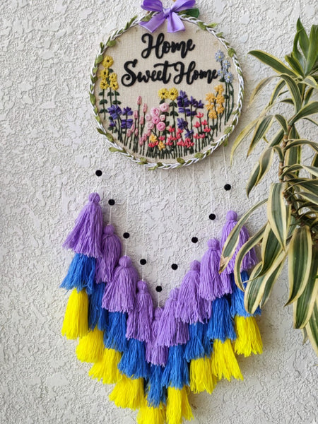 'Home Sweet Home' Embroidered Hanging Dreamcatcher with Lights