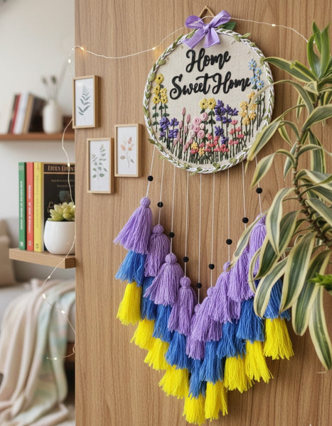 'Home Sweet Home' Embroidered Hanging Dreamcatcher with Lights