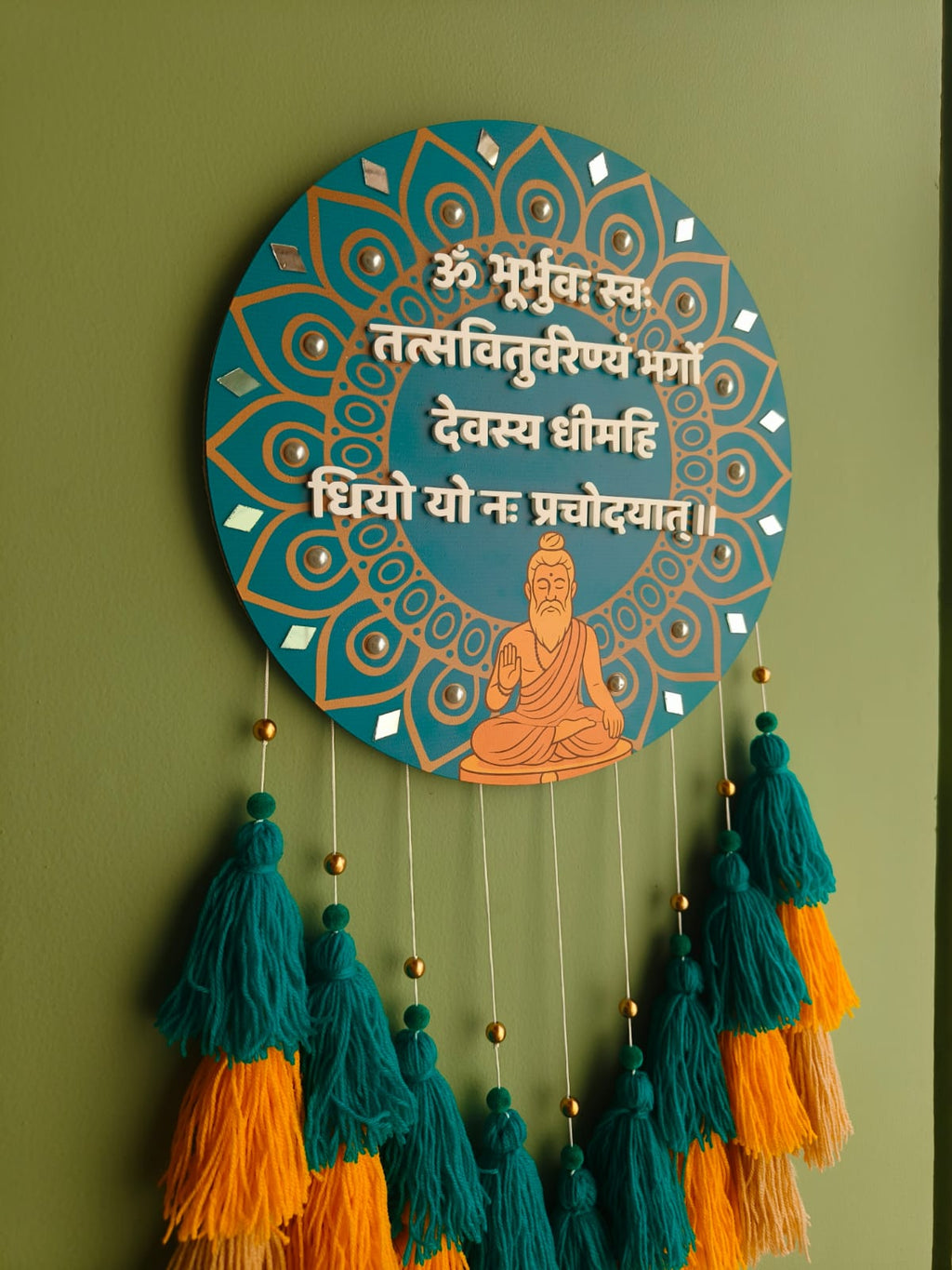 Gayatri Mantra Mandala Wall Hanging with Tassles