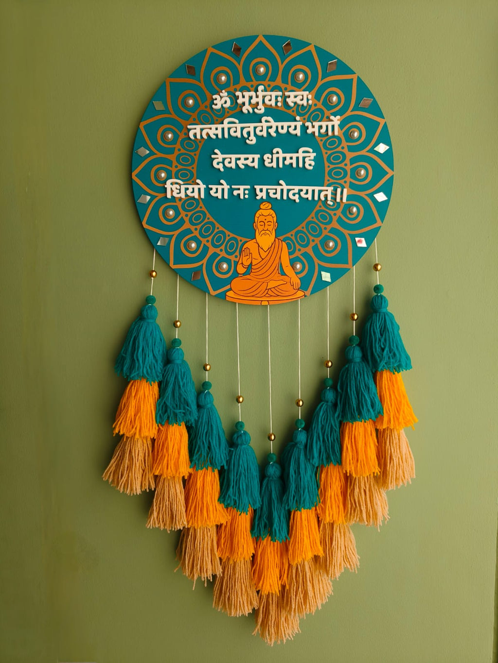 Gayatri Mantra Mandala Wall Hanging with Tassles