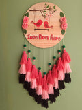 Love Lives Here Floral Bird Tassel Wall Hanging