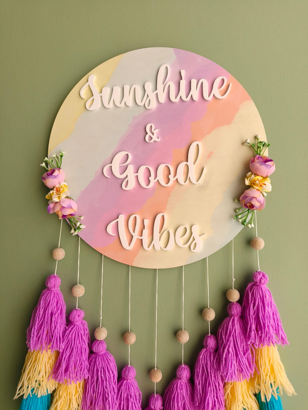 Sunshine & Good Vibes – Colorful Tassel Wall Hanging