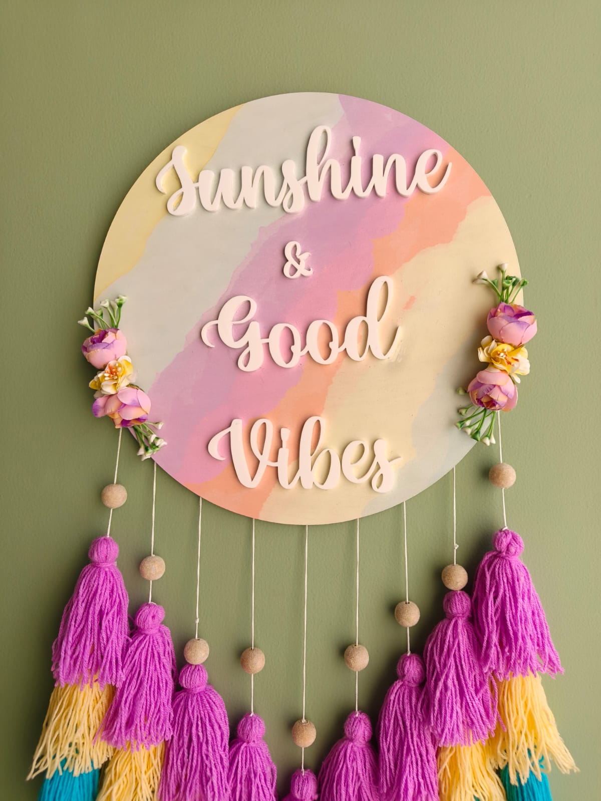 Sunshine & Good Vibes – Colorful Tassel Wall Hanging