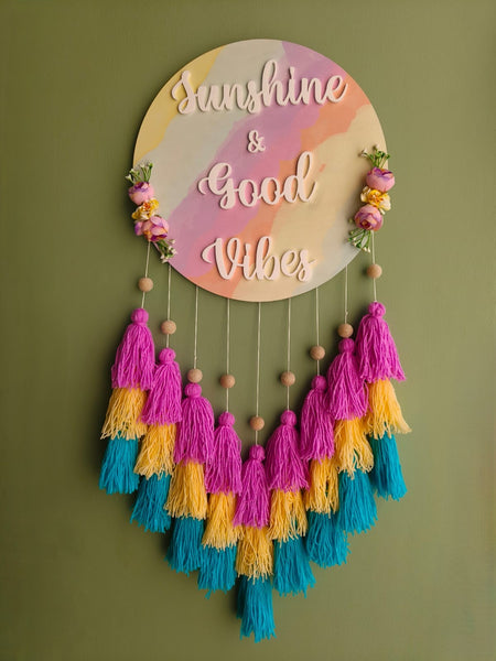 Sunshine & Good Vibes – Colorful Tassel Wall Hanging