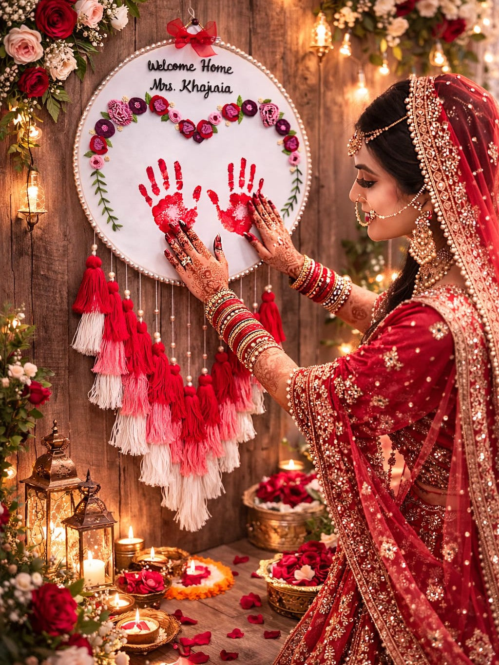 Bridal Welcome Handprint Hoop with Tassels