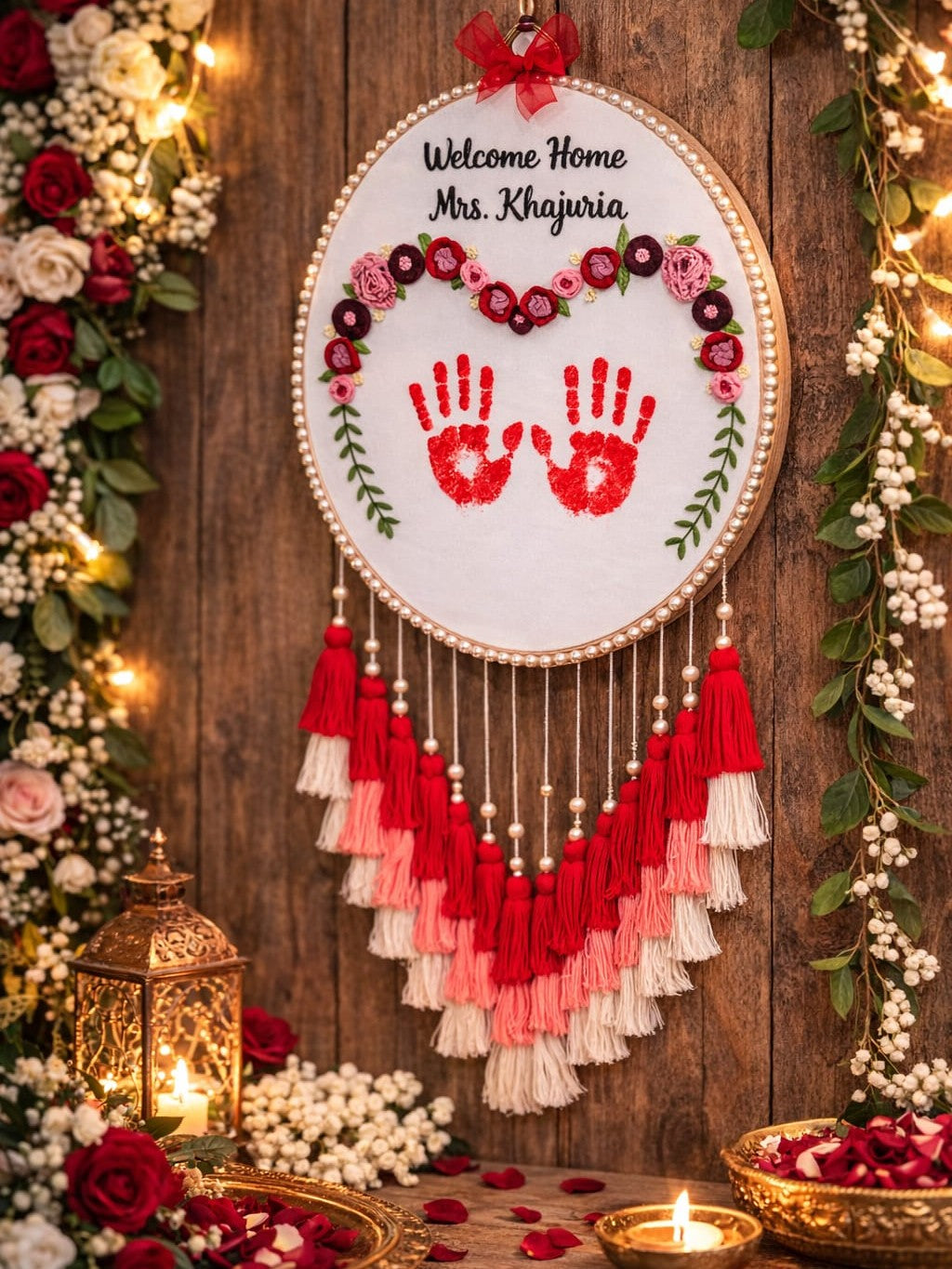 Bridal Welcome Handprint Hoop with Tassels